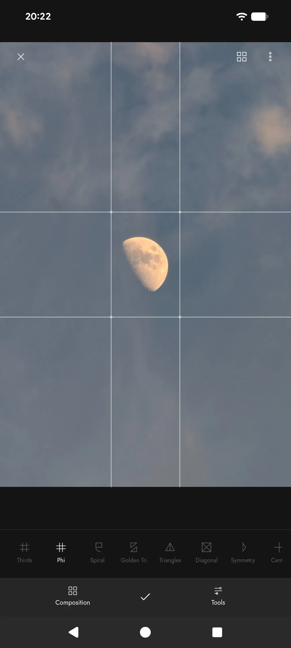 Phi grid guide over the moon